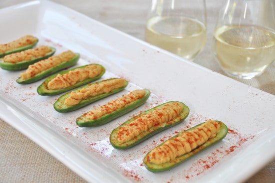 Cucumber Boats with Spicy Hummus