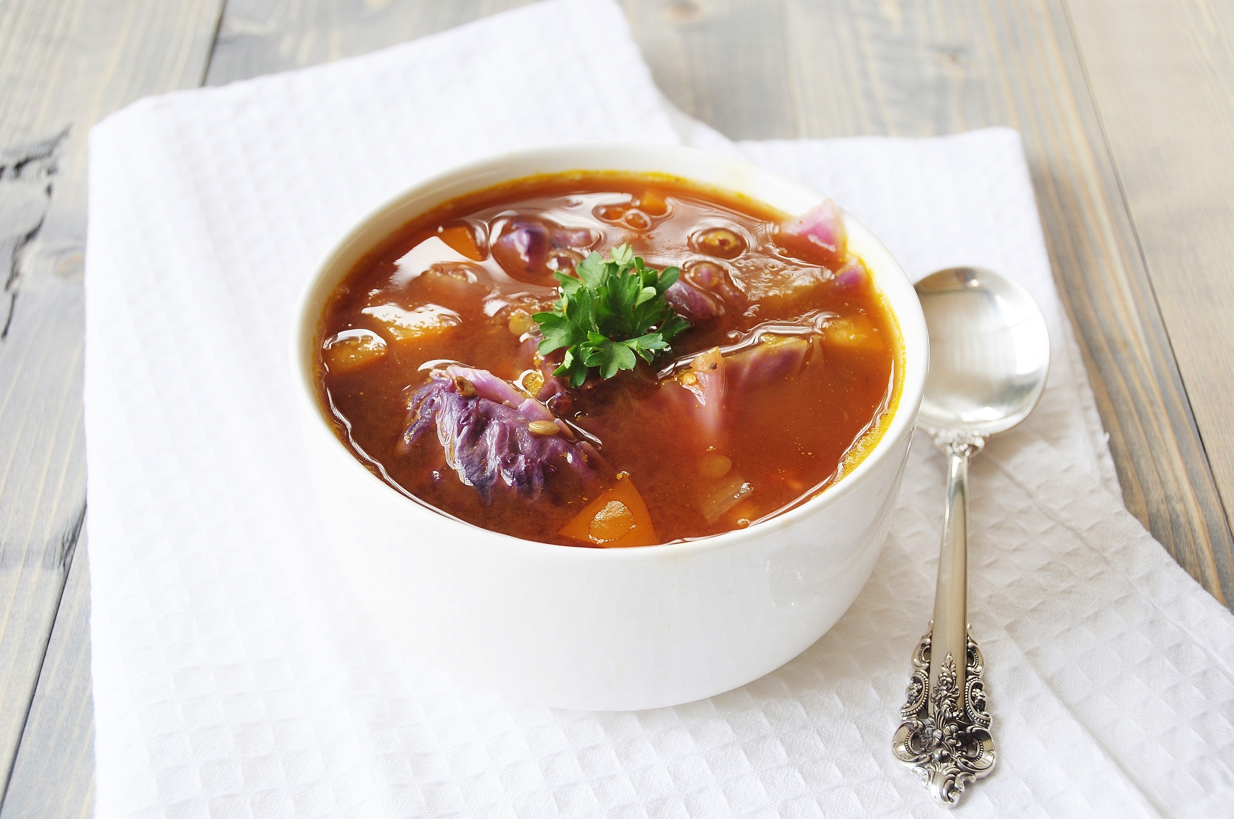 Red Cabbage and Green Lentil Soup Veganosity