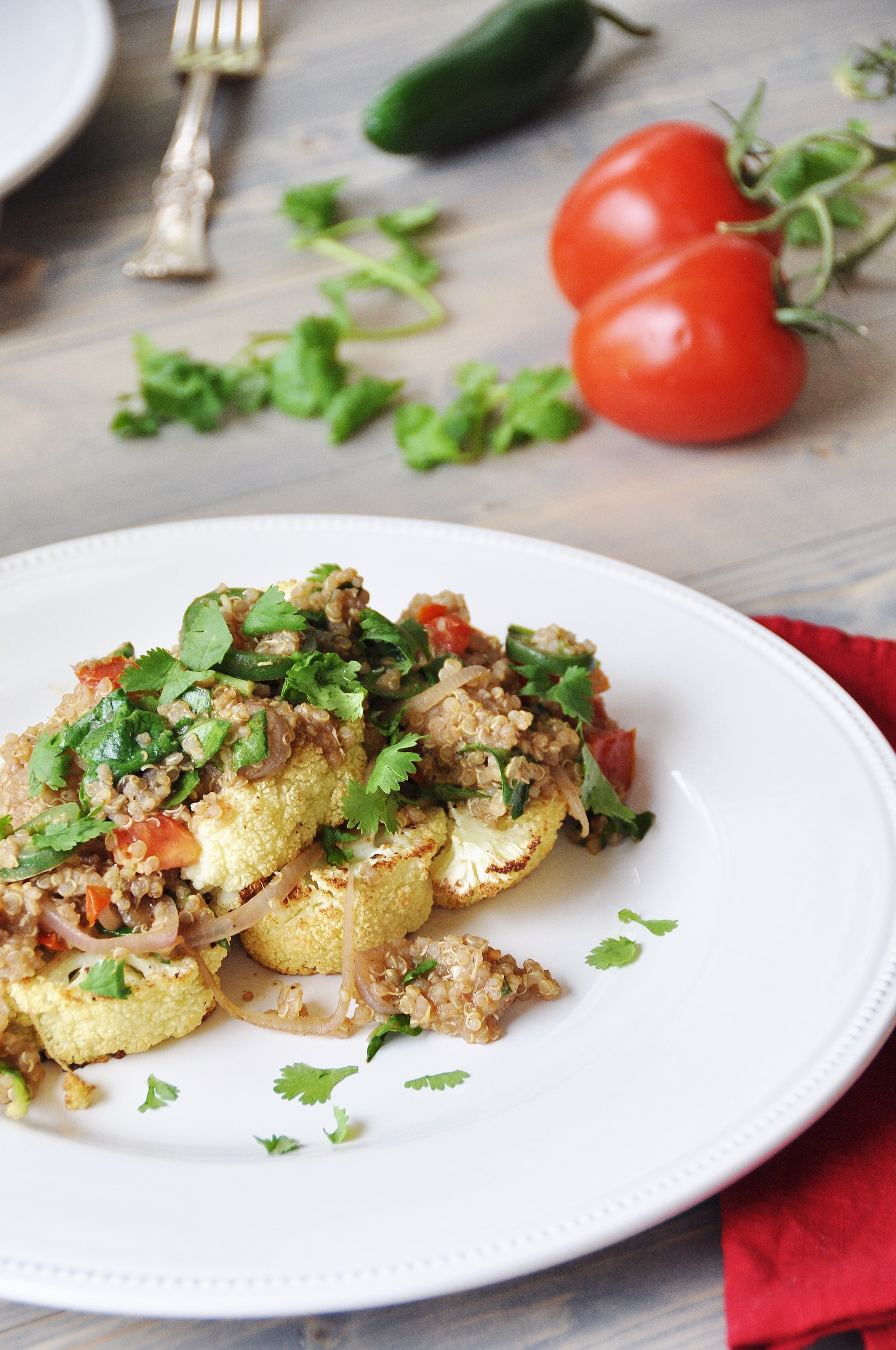 Roasted Cauliflower Steaks with Spicy Quinoa Veganosity