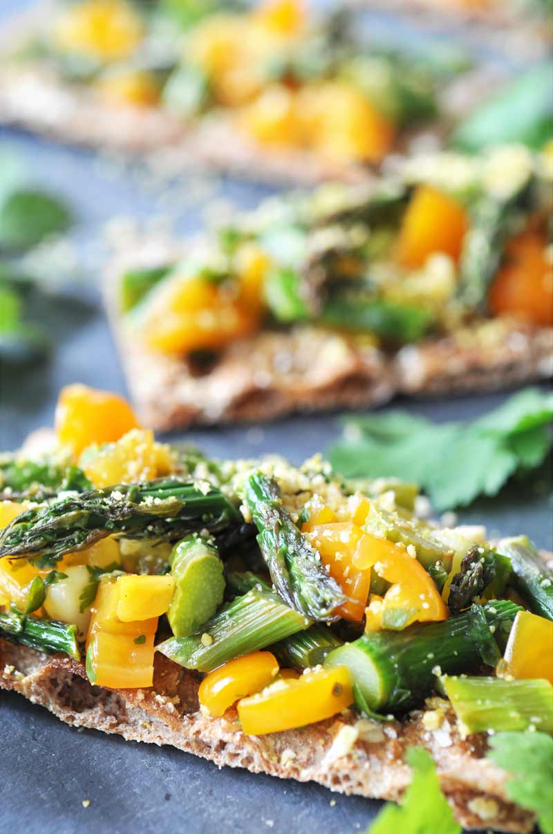 Asparagus Bruschetta with Lemon Cilantro Vinaigrette Veganosity