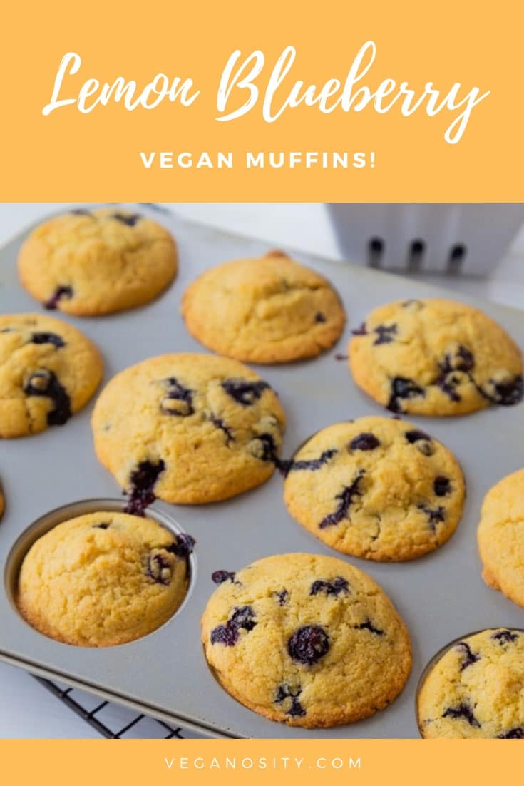 Our vegan lemon blueberry muffin recipe has a light crisp surface and a tender crumb on the inside. Easy to make and delicious! #vegan #muffins #blueberry