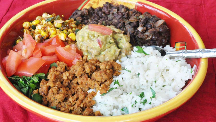 Vegan Burrito Bowl! This is better than anything you'll get in a fast food restaurant. It's fresh, homemade, healthy, and delicious. Go to www.veganosity.com to get the recipe.