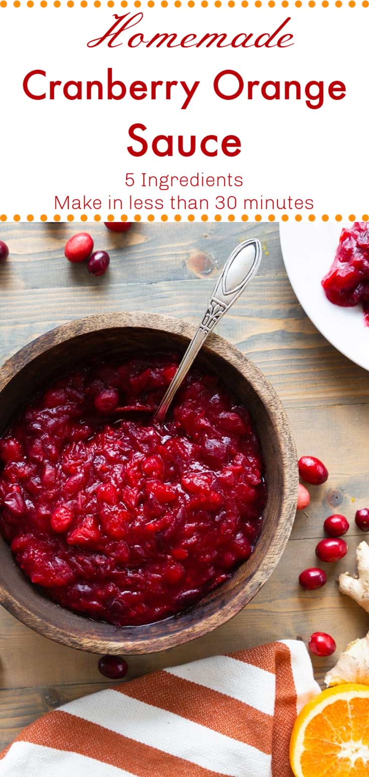 Our Homemade Cranberry Orange Sauce is so delicious and you can make it in less than 30 minutes! Only 5 ingredients! #vegan #cranberry #holiday