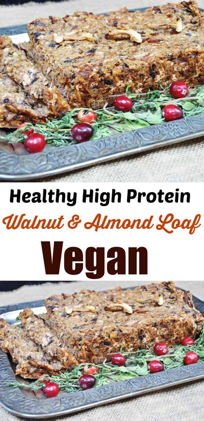 Vegan Walnut and Almond Loaf! This high protein, delicious nut loaf recipe is easy to make and the perfect centerpiece for your holiday dinner. My husband and kids love this and ask me to make it throughout the year. www.veganosity.com