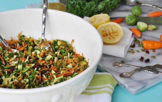 Brussels Sprout, Kale, and Carrot Slaw