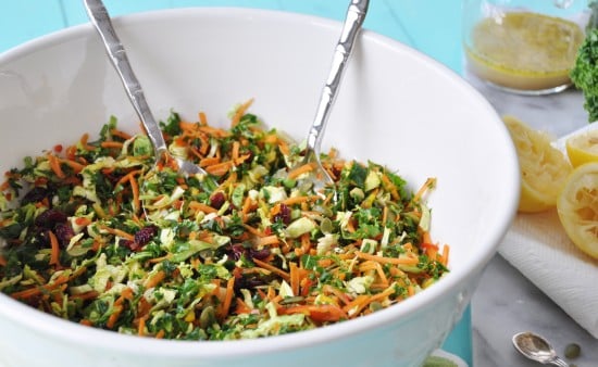 Brussels Sprout, Kale, and Carrot Slaw