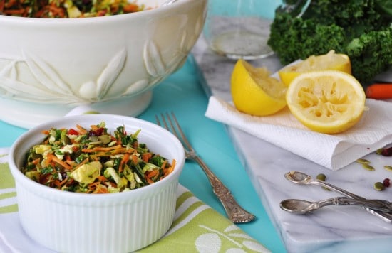 Brussels Sprout, Kale, and Carrot Slaw