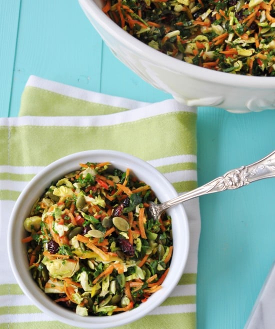 Brussels Sprout, Kale, and Carrot Slaw