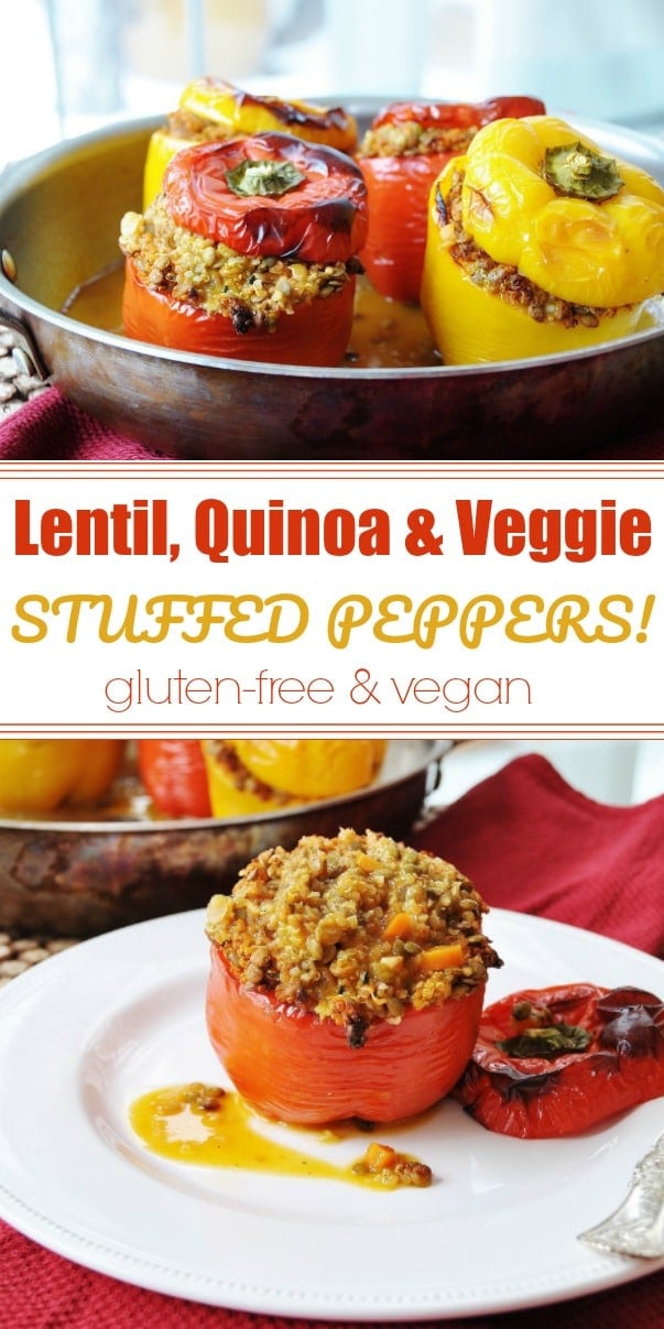 A Pinterest pin for vegan stuffed peppers.