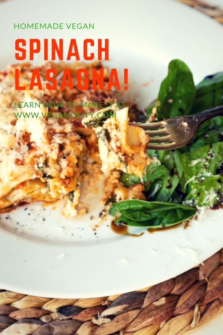 Easy homemade vegan spinach lasagna! You'll never guess that it's vegan! #lasagna #vegan #dinner