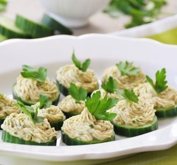 Cannellini Bean Dip on Cucumber Chips