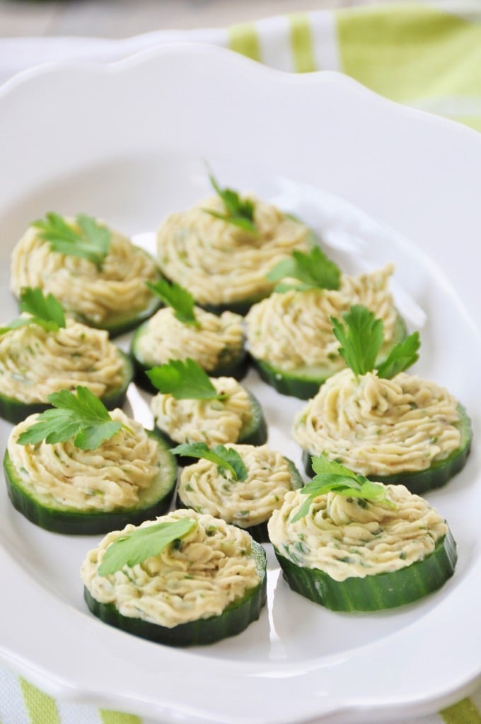 Cannellini Bean Dip on Cucumber Chips