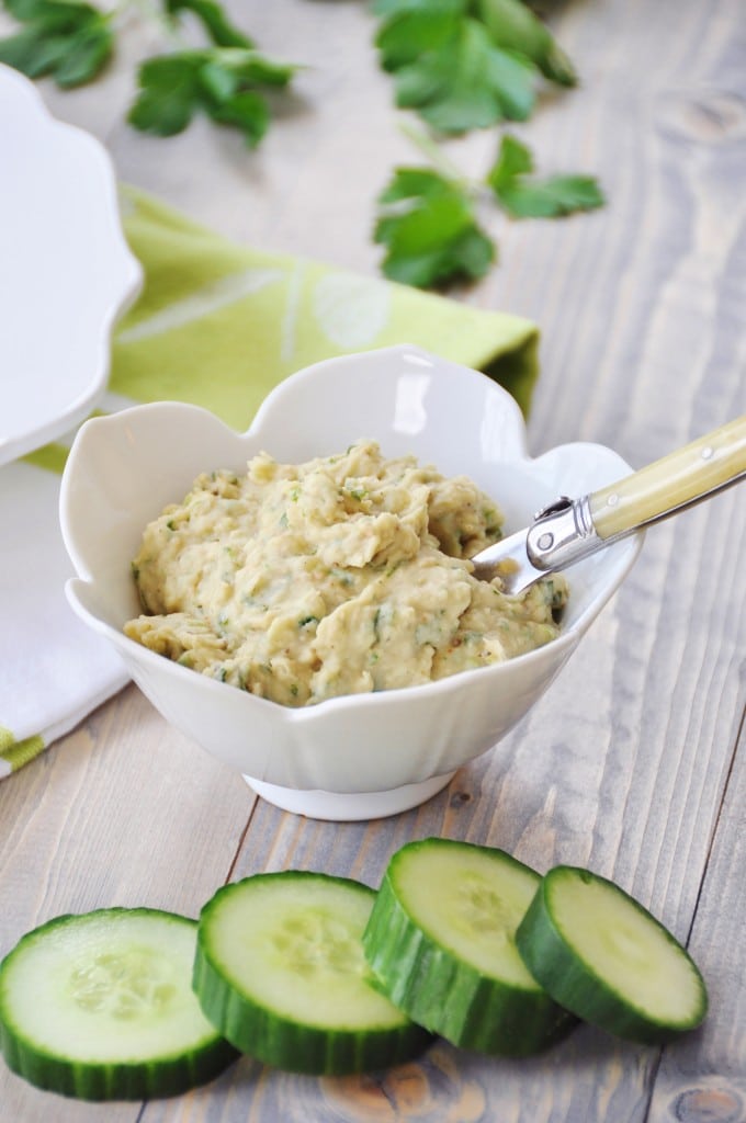 Cannellini Bean Dip on Cucumber Chips