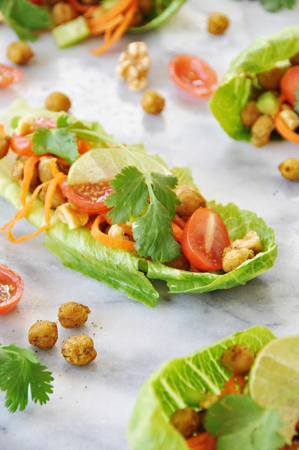 Spicy Roasted Chickpea Lettuce Wraps 