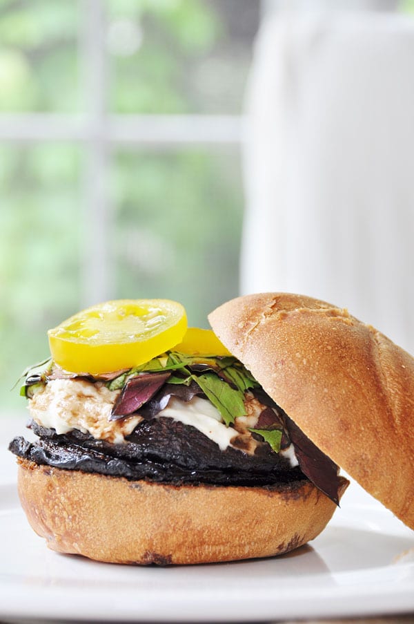 Red Wine Portobello Burger with Cashew Mozzarella