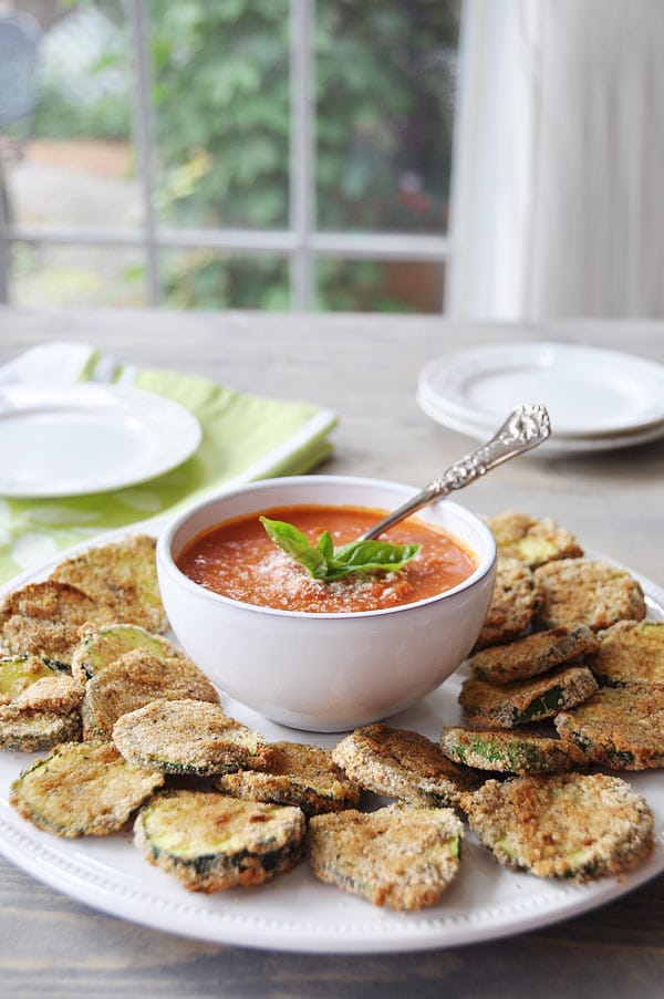 Oven Fried Parmesan Zucchini Crisps! They're crispy, crunchy, and delicious. They're also vegan! The perfect appetizer recipe. www.veganosity.com