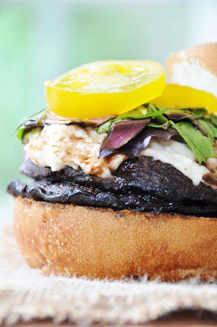 Red Wine Portobello Burger with "Mozzarella"