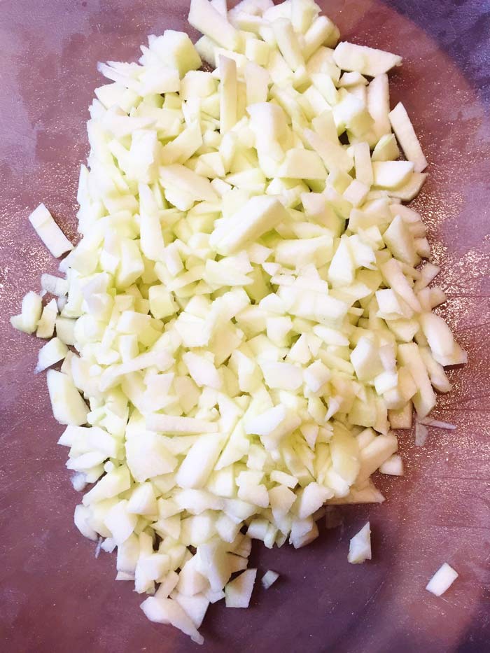 Finely Diced Apples for Apple Spice Compote.