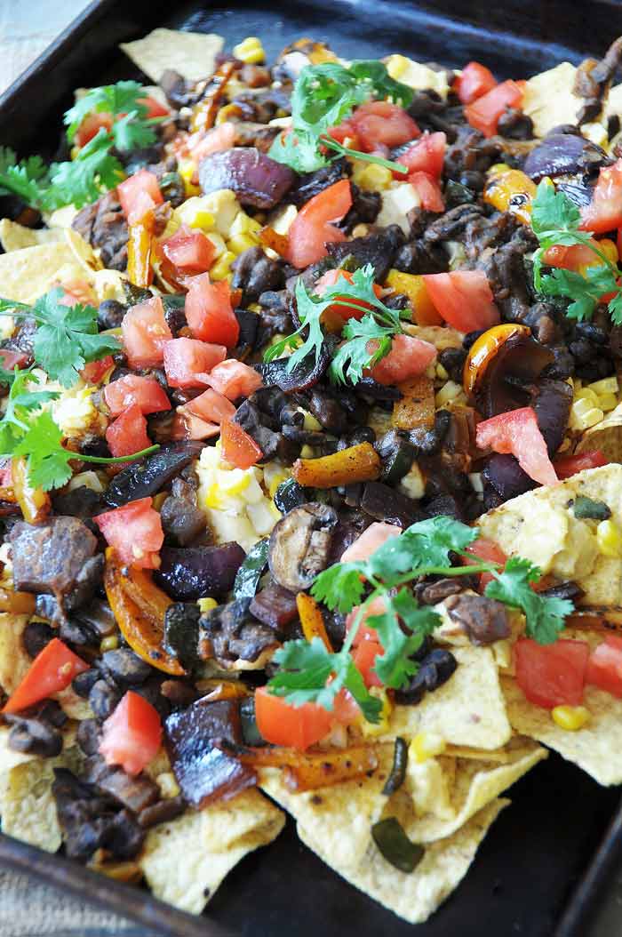 Loaded Vegan Nachos with Black Beans & Savory Veggies