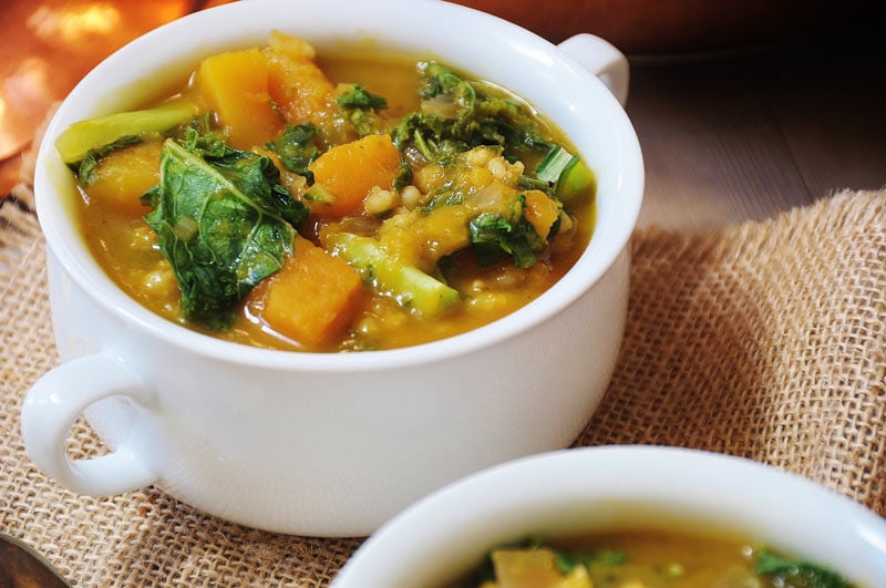 Acorn Squash, Kale, & Barley Soup