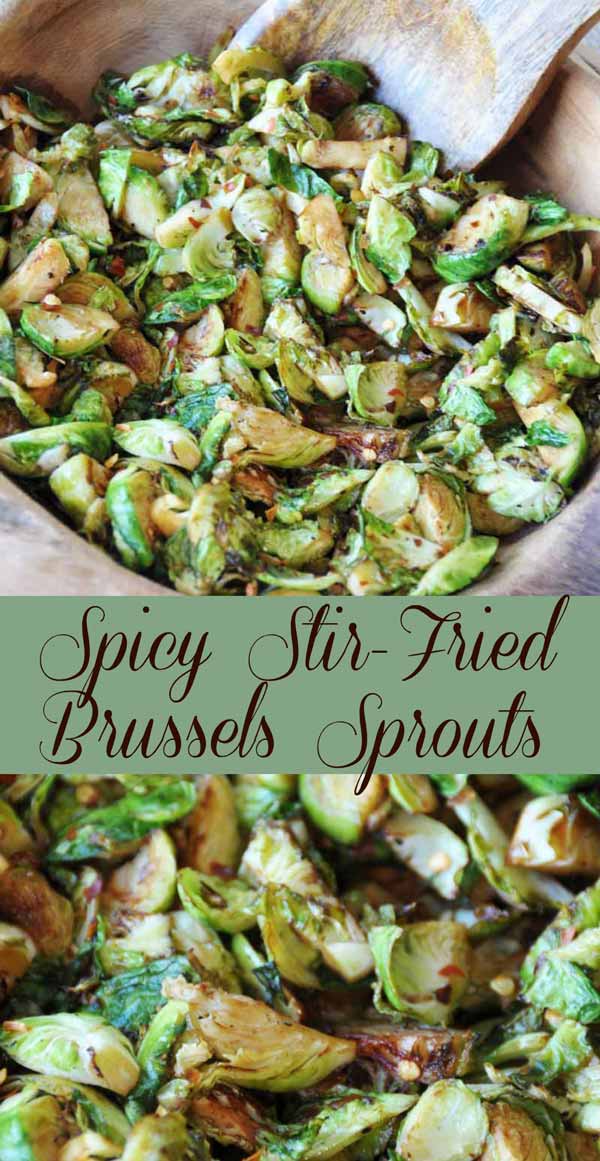 Spicy Stir-Fried Brussels Sprouts! This crisp, spicy, slightly sweet and tangy Brussels sprouts recipe will become on of your favorites. Perfect for your holiday meal! www.veganosity.com
