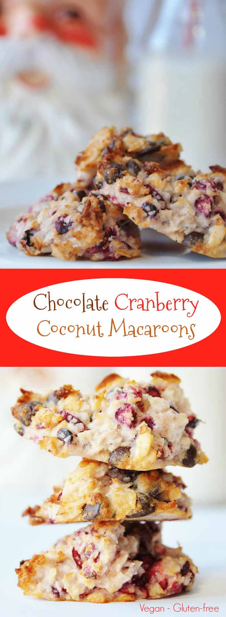 Gluten-free and vegan chocolate cranberry coconut macaroons cookie recipe! Perfect for the holidays! www.veganosity.com