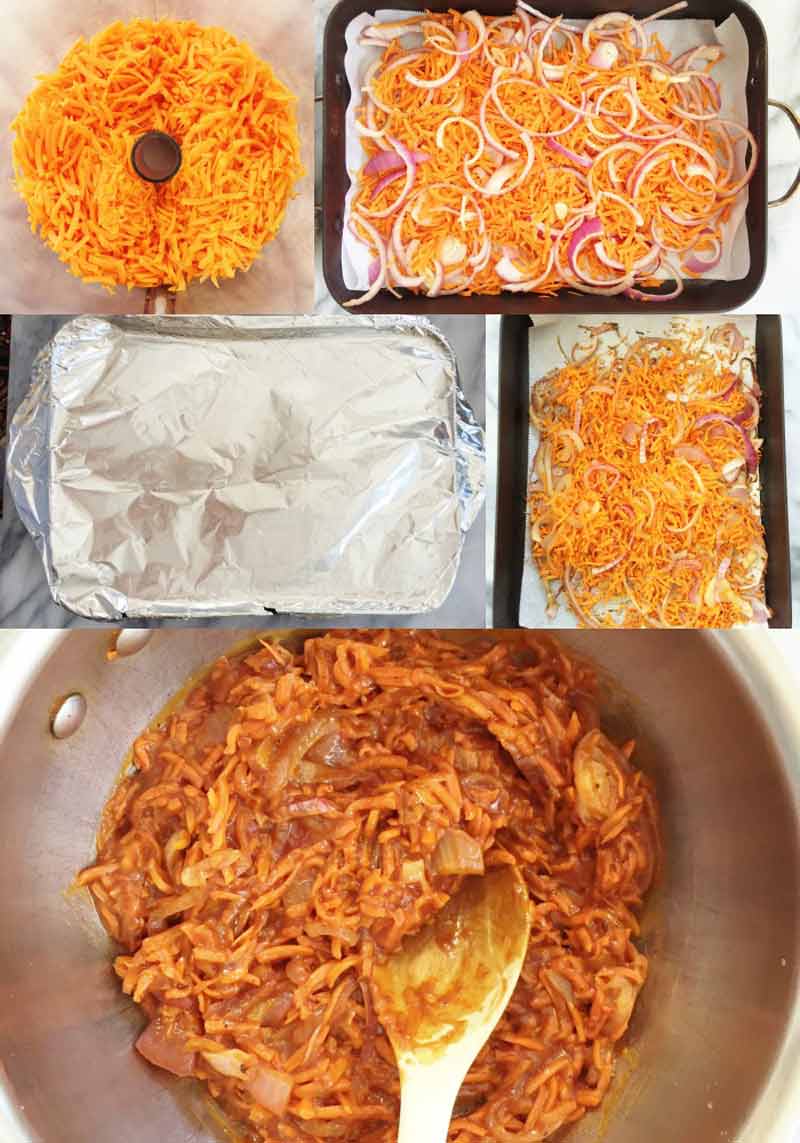 Process shots of how to make pulled BBQ Carrots