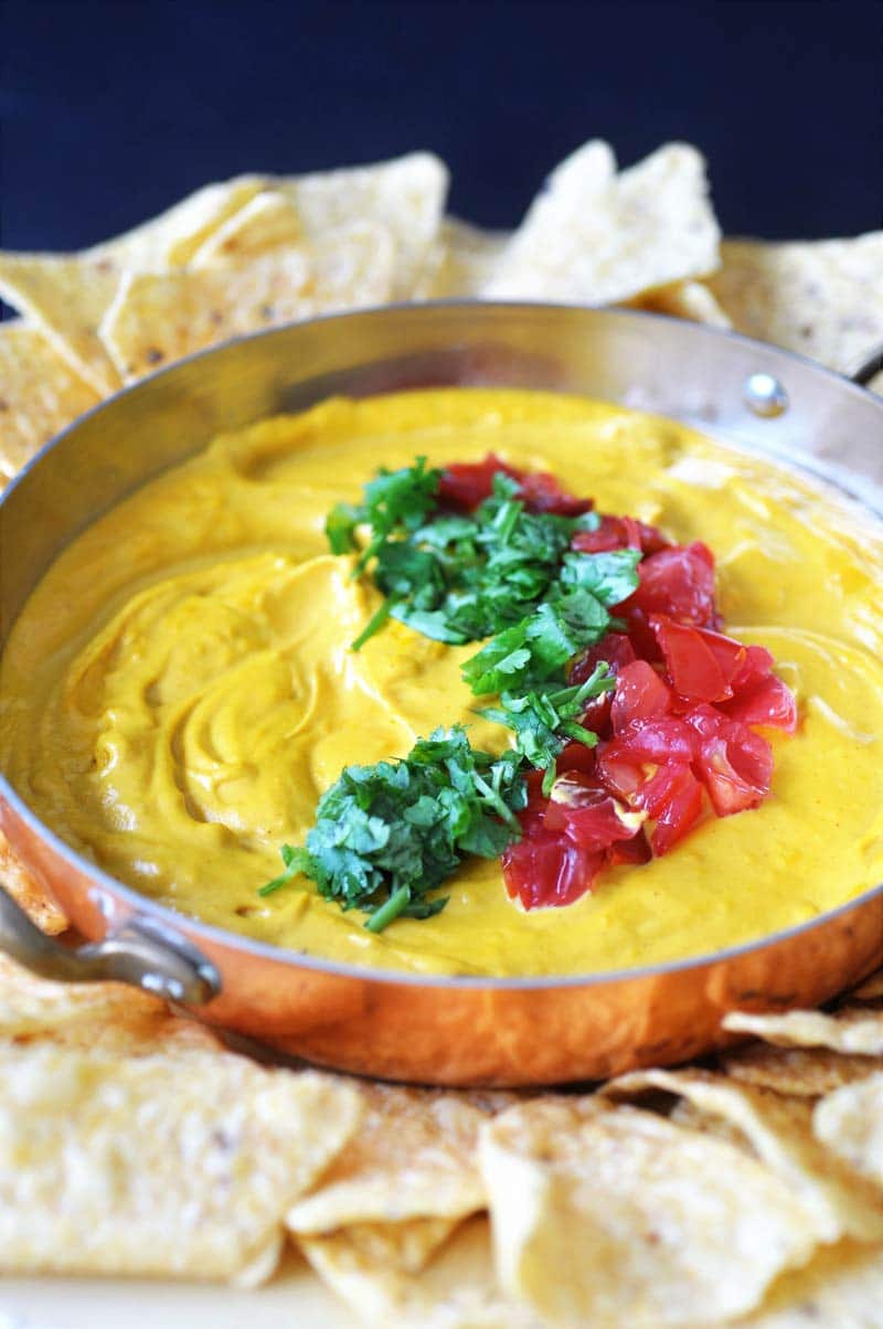 Zero Cholesterol Vegan Queso Fundido! This gooey, thick, and cheesy vegan recipe is so much healthier for you than dairy cheese. It's lower in cholesterol and calories. My husband ate the entire dish! www.veganosity.com