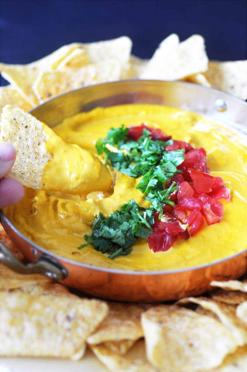 Zero Cholesterol Vegan Queso Fundido! This gooey, thick, and cheesy vegan recipe is so much healthier for you than dairy cheese. It's lower in cholesterol and calories. My husband ate the entire dish! www.veganosity.com