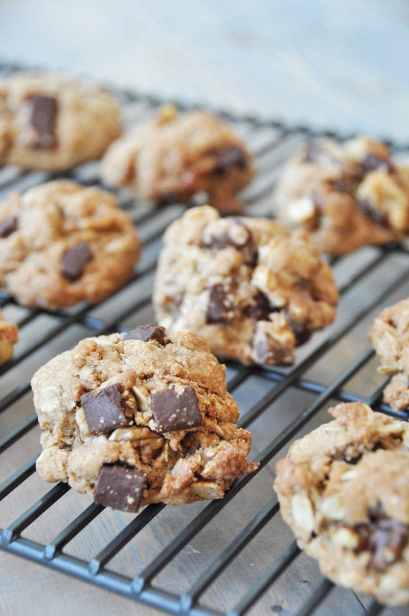 This vegan chocolate chunk oatmeal cookie recipe is lower in sugar and uses coconut oil in place of vegan butter. A must try! www.veganosity.com