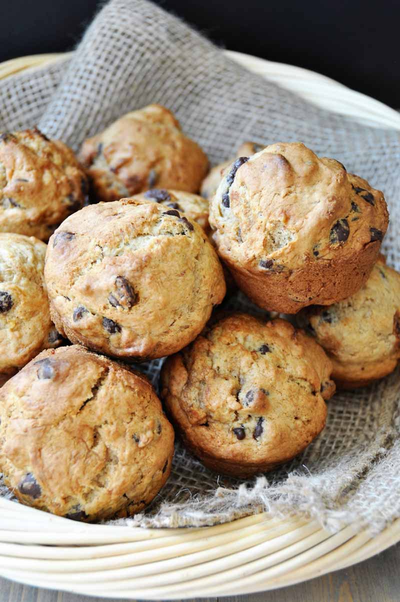 Vegan banana bread muffins with chocolate chips! So delicious and made with aquafaba. www.veganosity.com