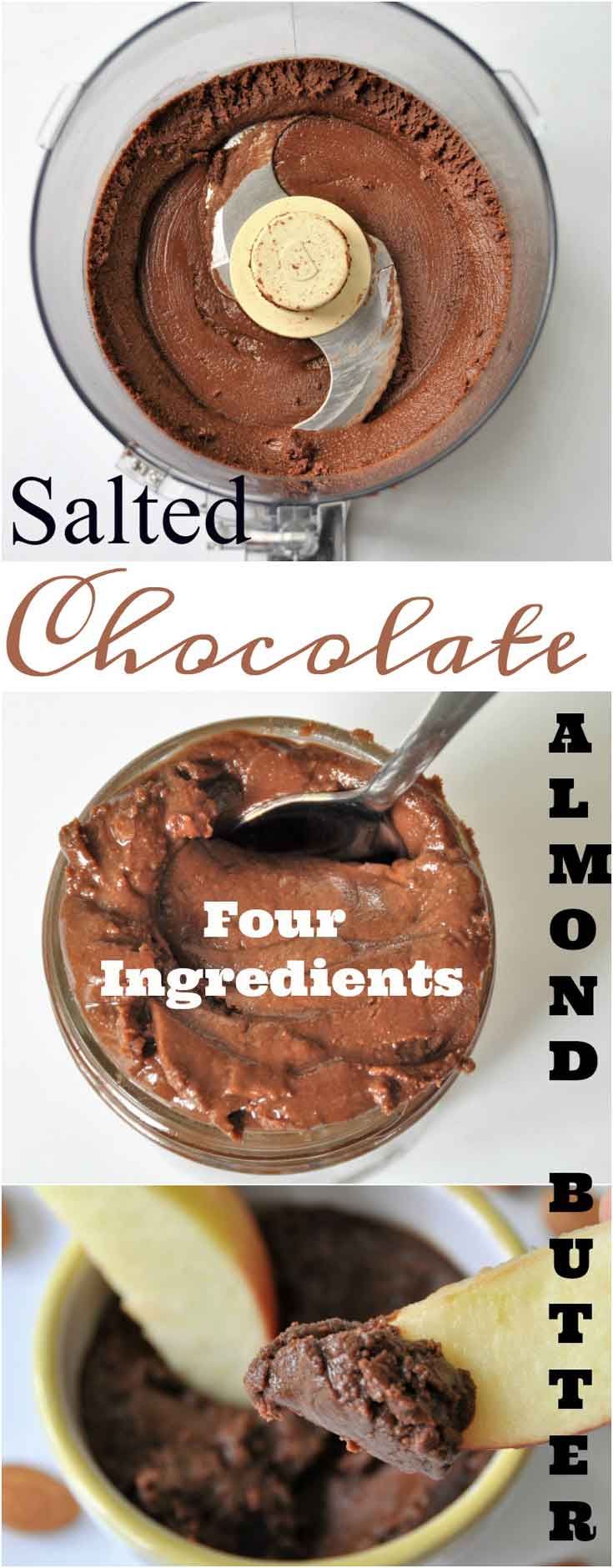 Homemade Salted Chocolate Roasted Almond Butter! Only four ingredients in this easy and delicious recipe! www.veganosity.com
