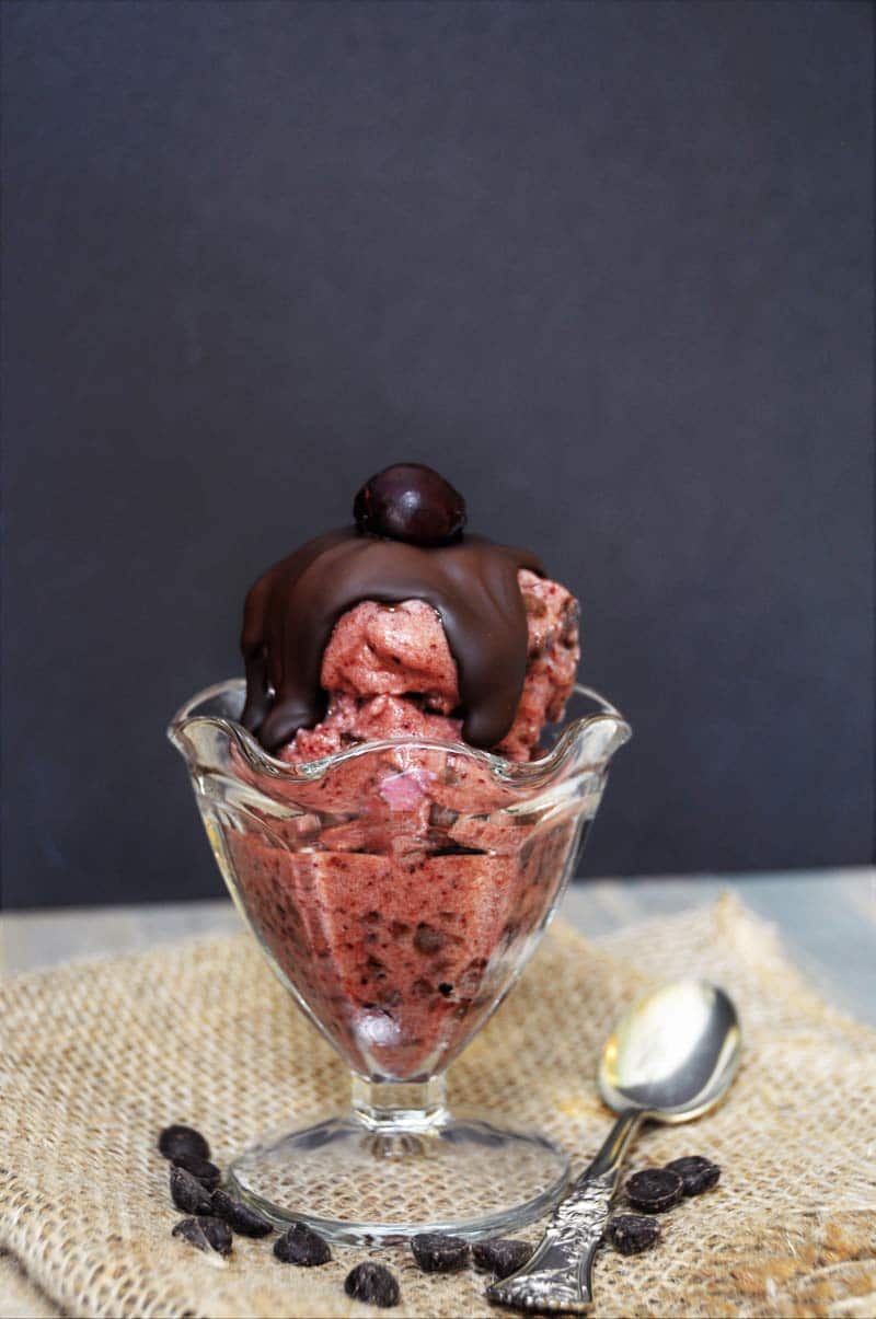 Cherry chocolate chip dessert without the guilt of ice cream. www.veganosity.com