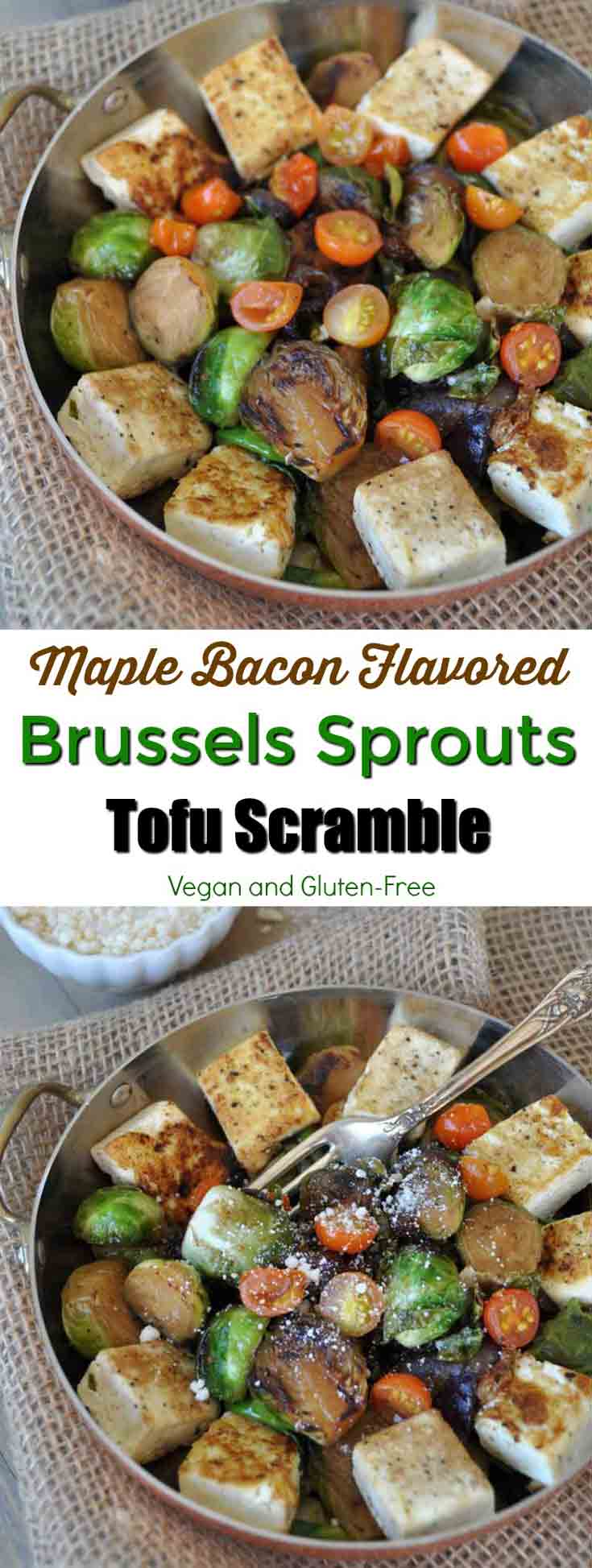 Smoky bacon flavored roasted Brussels sprouts and tofu! The perfect breakfast, lunch, or dinner! www.veganosity.com