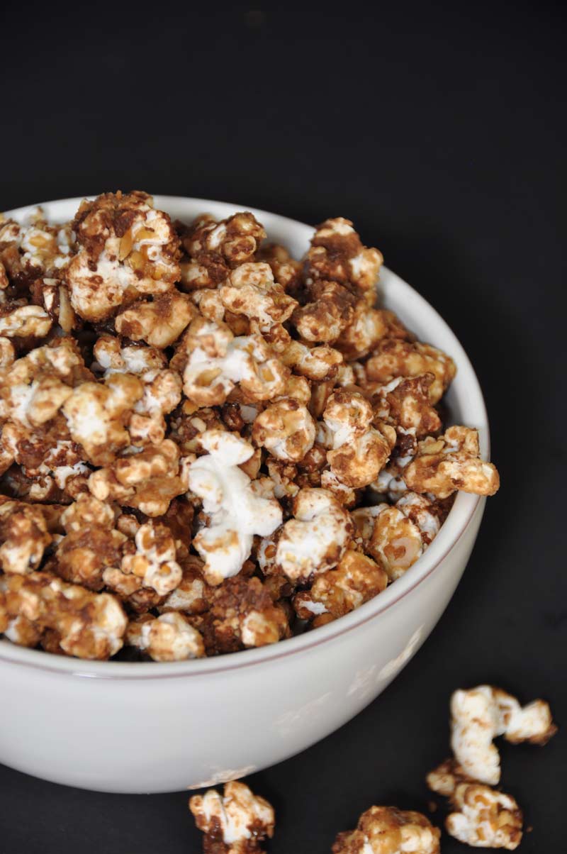 Air popped popcorn blended with peanut butter, chocolate, cashews, and coconut! The perfect snack! www.veganosity.com