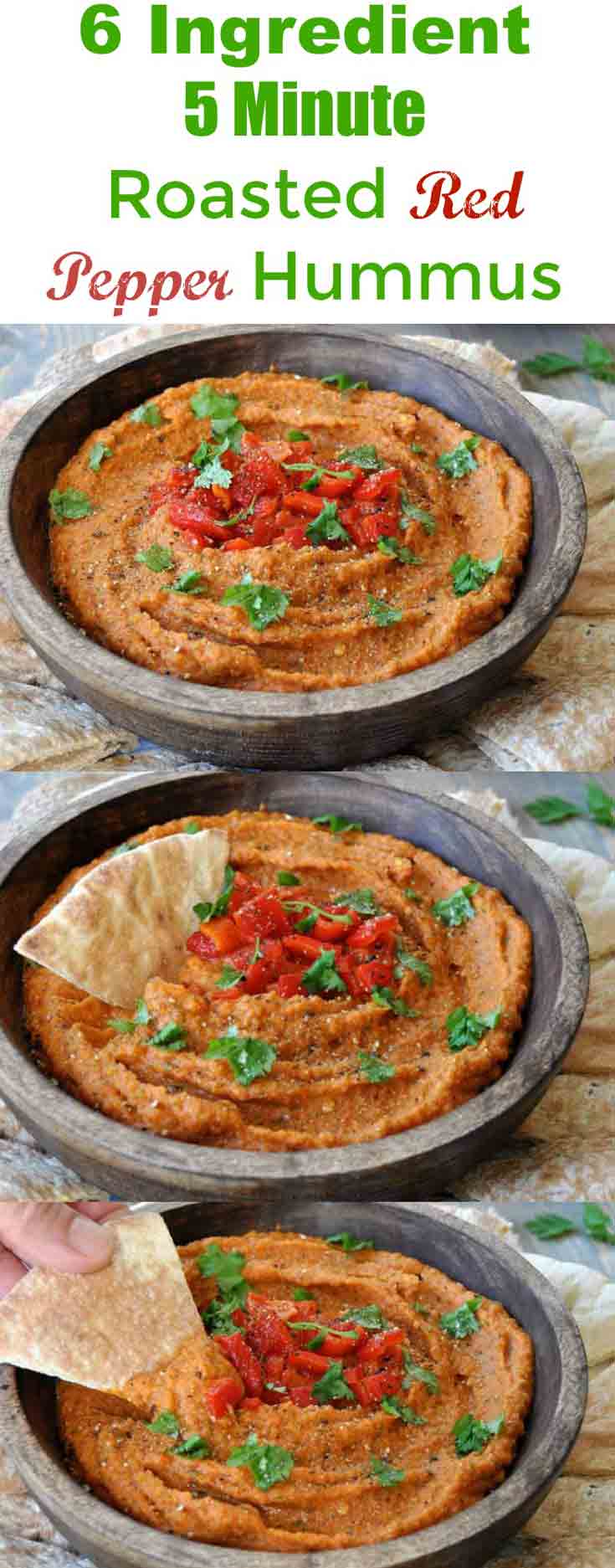 This roasted red pepper hummus recipe is so easy to make. Perfect for the holidays! www.veganosity.com