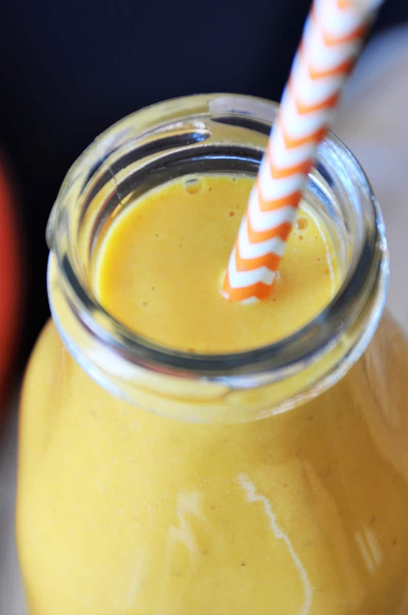 A delicious, creamy, antioxidant filled vegan smoothie recipe with carrots, turmeric, and ginger! So healthy! www.veganosity.com