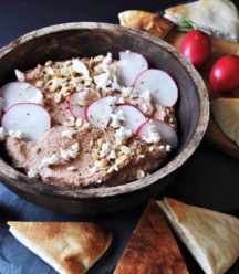 Tahini and roasted beet hummus! Vegan, gluten-free, and healthy. A high protein recipe. www.veganosity.com