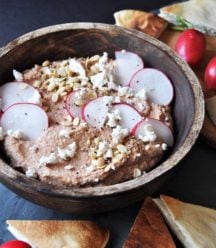 Tahini and roasted beet hummus! Vegan, gluten-free, and healthy. A high protein recipe. www.veganosity.com