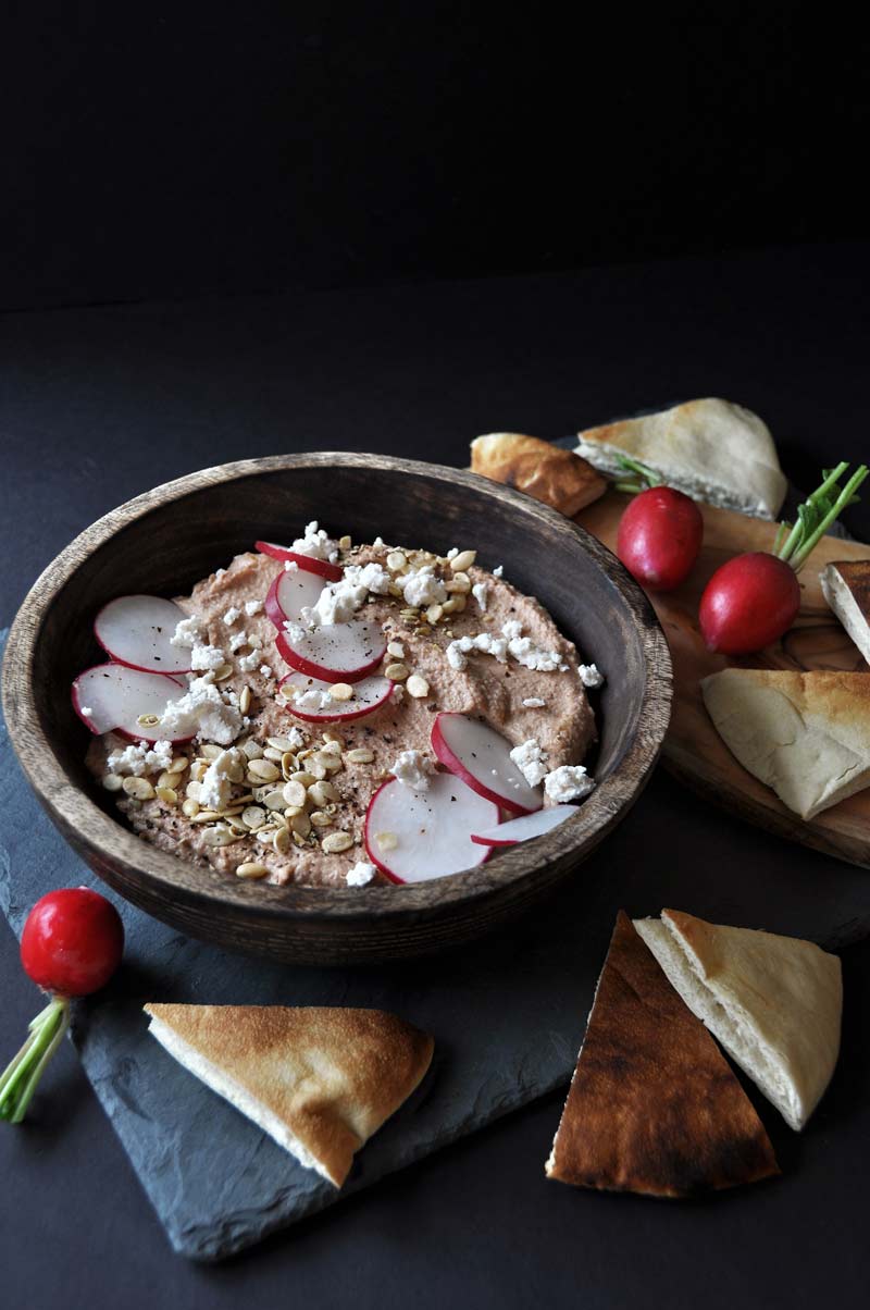 Tahini and roasted beet hummus! Vegan, gluten-free, and healthy. A high protein recipe. www.veganosity.com