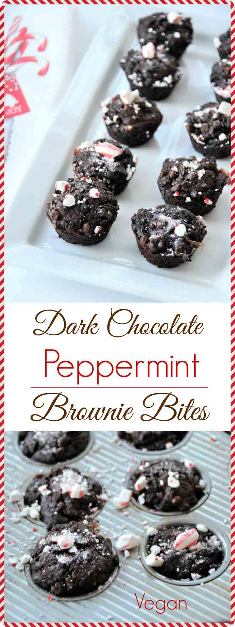 Vegan dark chocolate and peppermint brownie bites recipe! The perfect holiday treat! www.veganosity.com