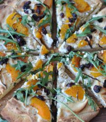 Butternut squash and vegan almond ricotta pizza! A delicious whole food plant-based healthier fall and winter vegetable pizza.