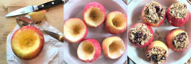 Healthy baked apples dessert! Stuffed with oats, nuts, and dried cranberries, and it's sugar-free! www.veganosity.com