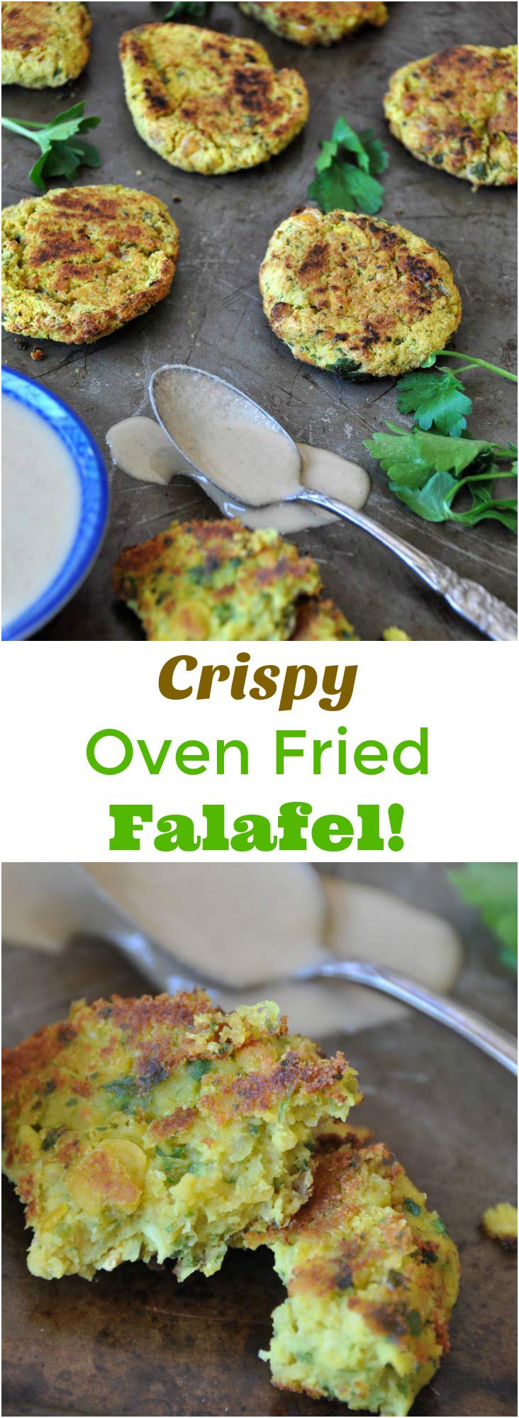 Crispy oven fried falafel for dinner! This is an easy and healthier version of deep fried falafel.