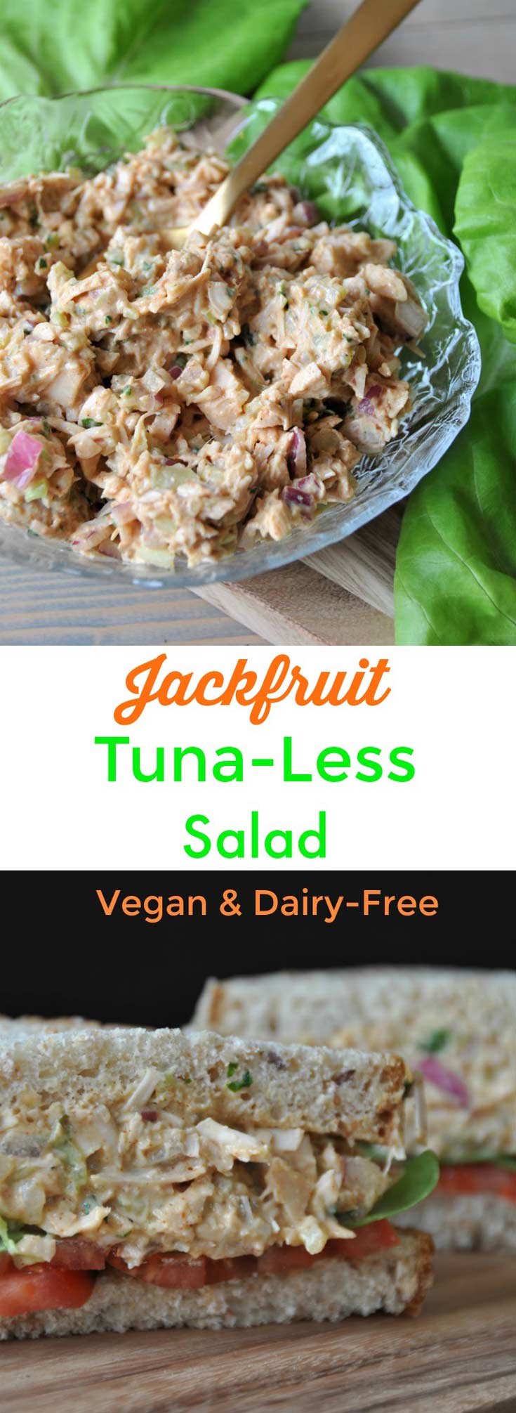 The texture of jackfruit is so much like tuna. This vegan "tuna" salad is healthy, dairy-free, meat-free, and delicious!