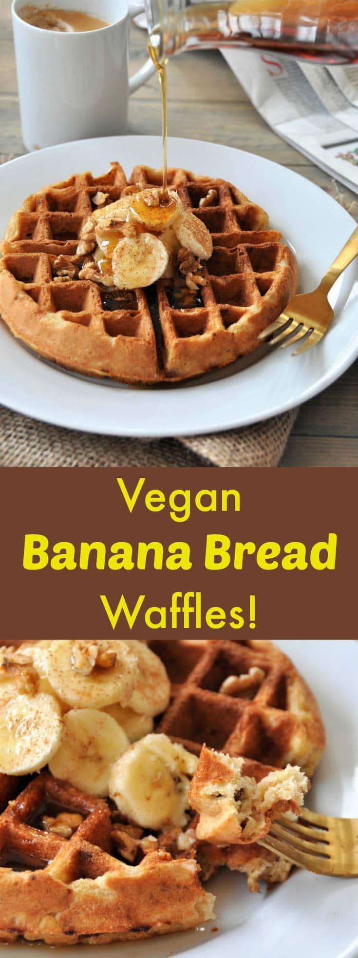 Dairy-free, egg-free, vegan walnut banana bread waffles! The perfect weekend breakfast!