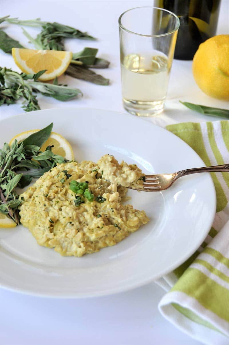 Vegan Risotto! Made with a creamy lemon, oregano, sage, and basil cashew cream sauce.