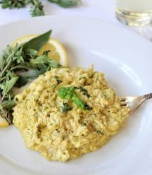 Creamy Vegan Risotto made with fresh herbs and a lemon cashew cream sauce.