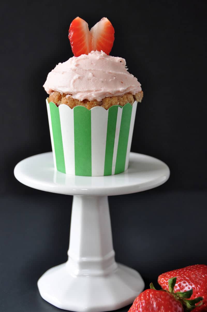 Homemade Strawberry Vanilla Cupcakes! Light and fluffy, made with fresh strawberries.