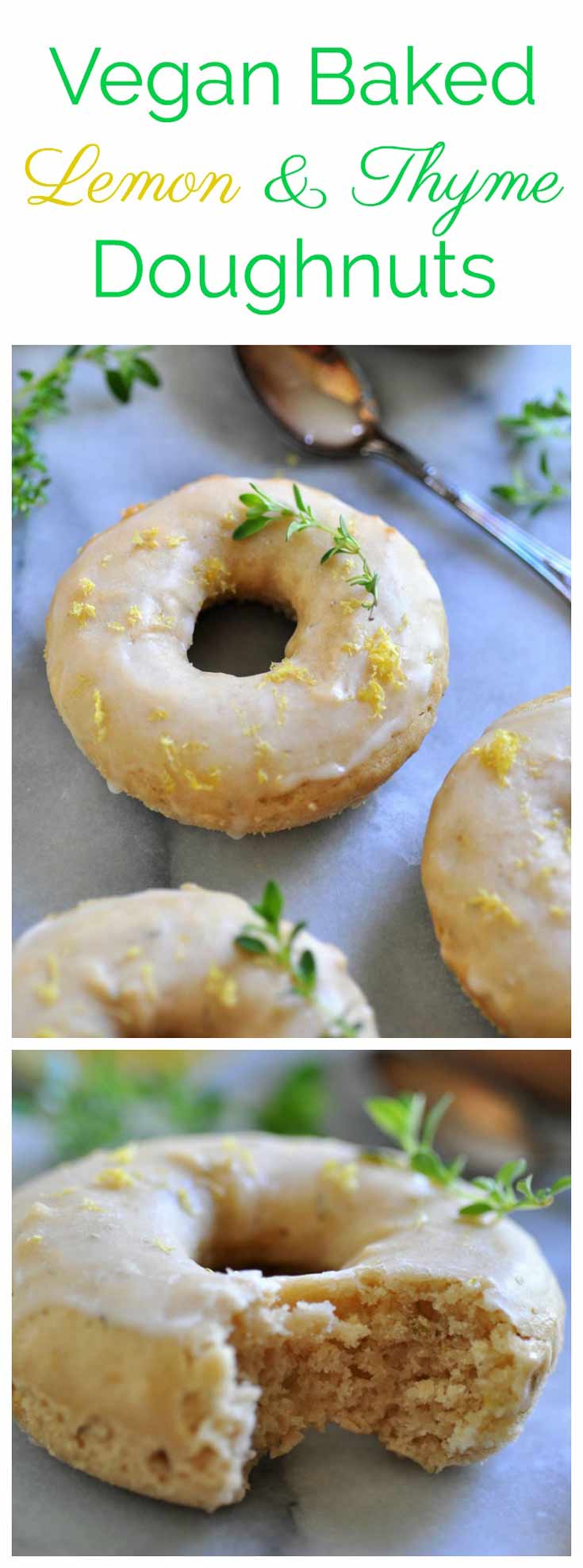 The perfect vegan doughnut recipe! Baked and bursting with the flavors of lemon & thyme!